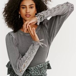 Free People FP One Tasha Thermal Lace-Up Sleeve Top – M